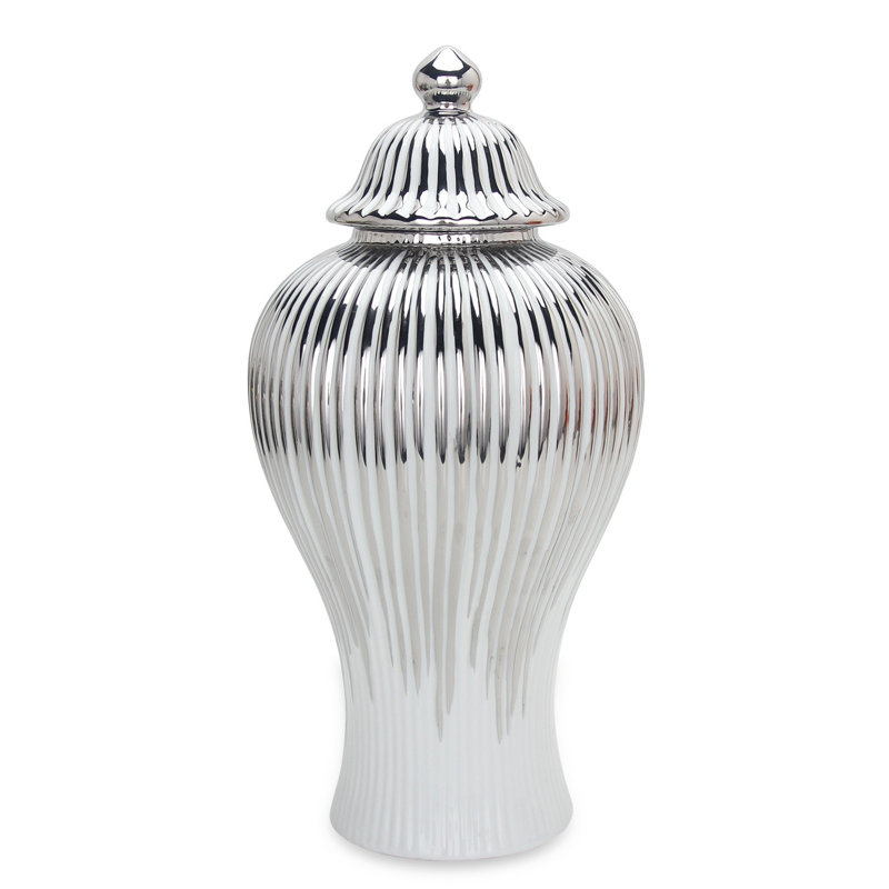 Gaida Ceramic / Porcelain Ginger Jar, Small, White/Silver