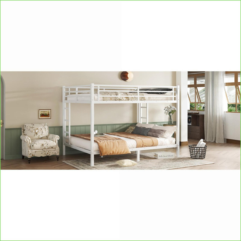 Grand lit superposé en métal pour les adolescents et plus Adultes - peu encombrants, silencieux, sans sommier, blanc, Blanc