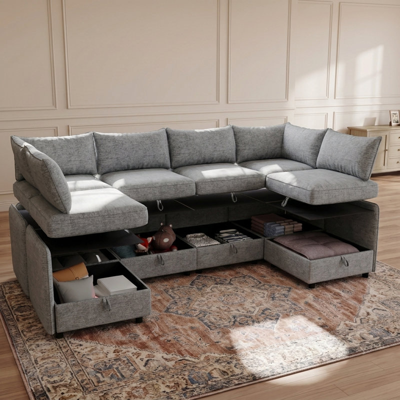 Canapé modulaire modulaire avec rangement caché, canapé convertible réversible, Grey, 2
