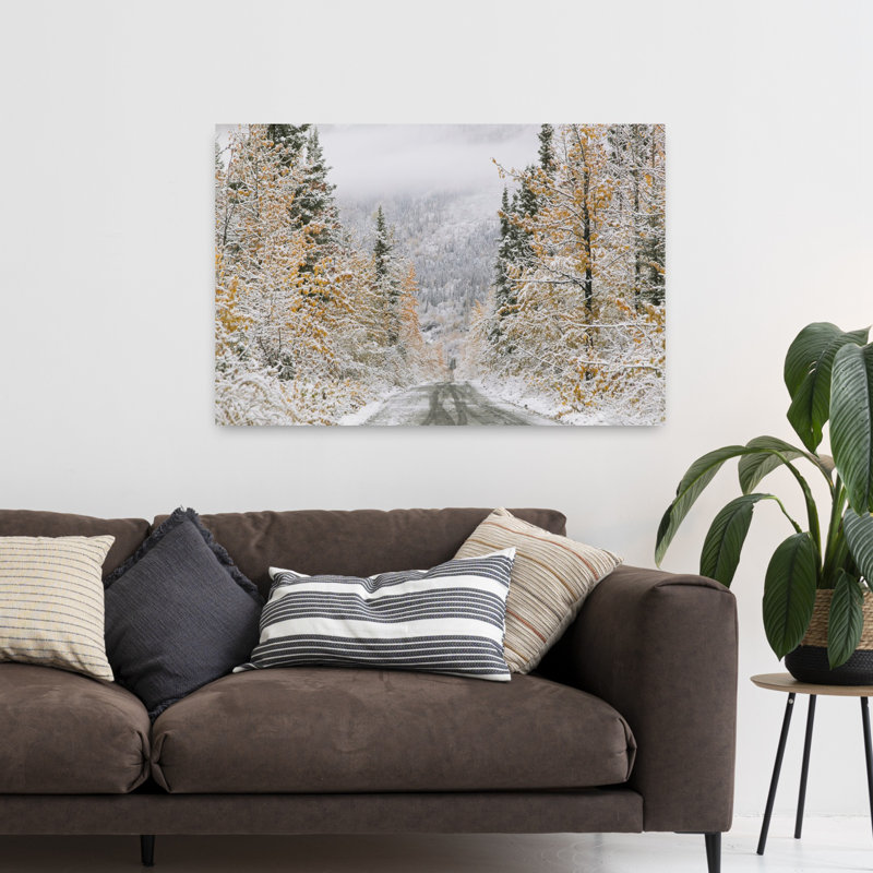 Route vide qui traverse une forêt, Mccarthy, Alaska, États-Unis, forêt contemporaine contemporaine, art, H 32 po x l 48 po