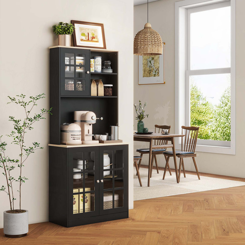 Armoire de salle de jeu 72 po, noire, avec grand comptoir, tablettes réglables pour les armoires de cuisine