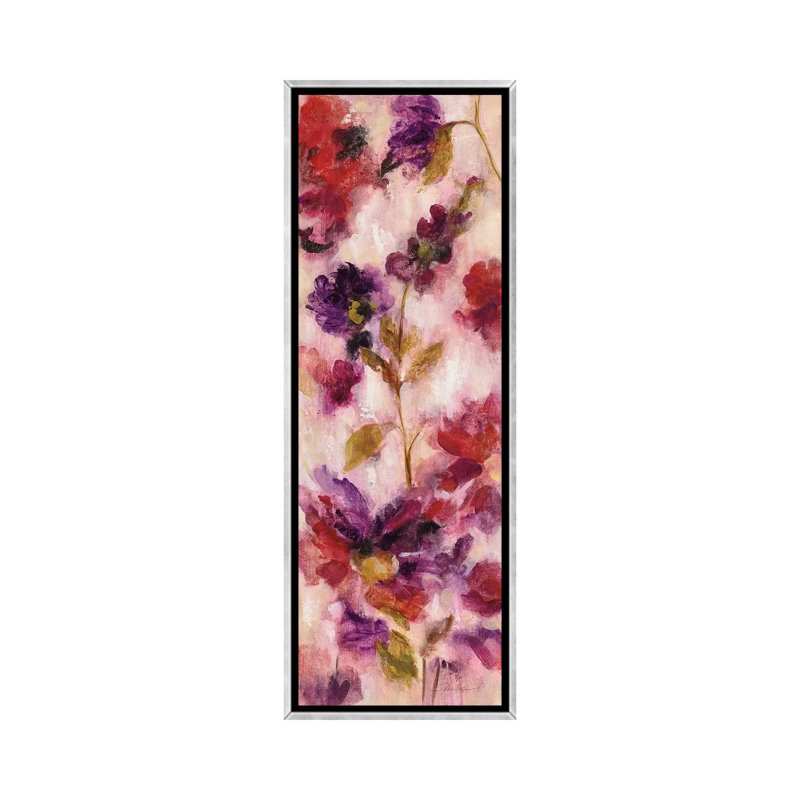 Fleurs exubérantes III, Toile avec cadre argenté, H 36 po x l 12 po x P 1,5 po