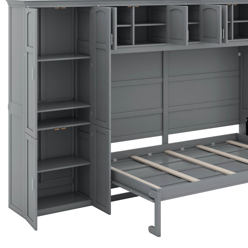 Grand lit escamotable avec armoires, Gris