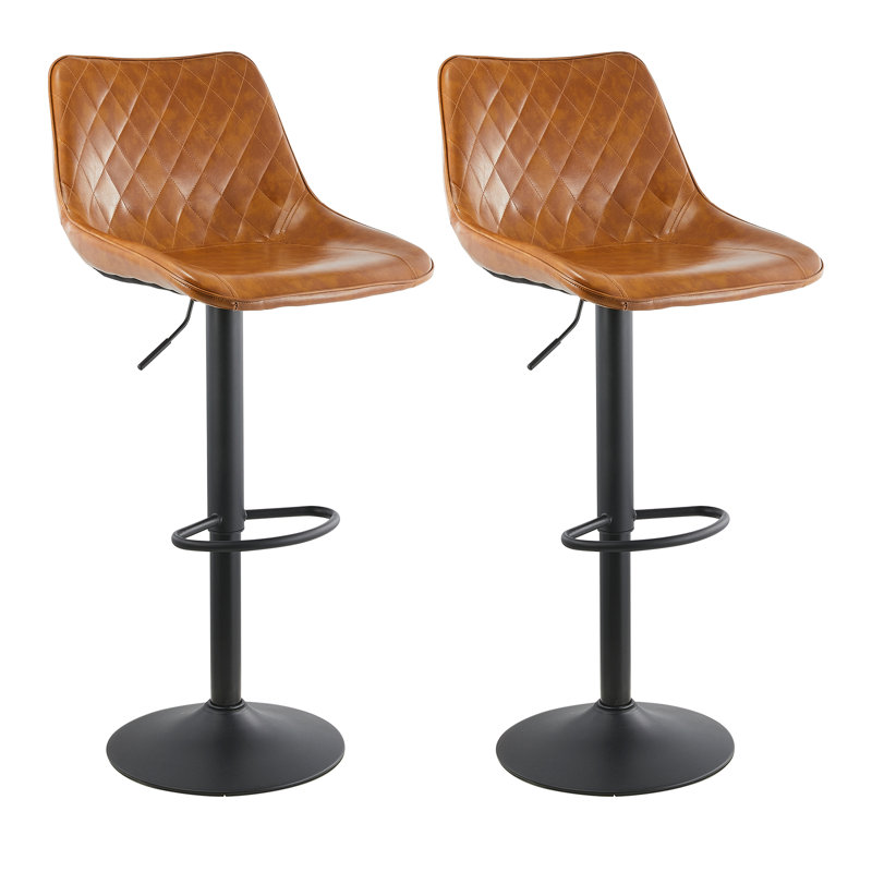 Aleatra Swivel Upholstered Adjustable Height Counter Stool with Metal Frame, Brown