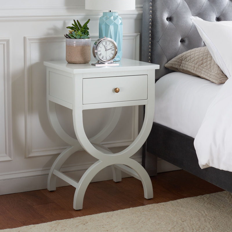 Floris Solid Wood End Table with Storage, Off White