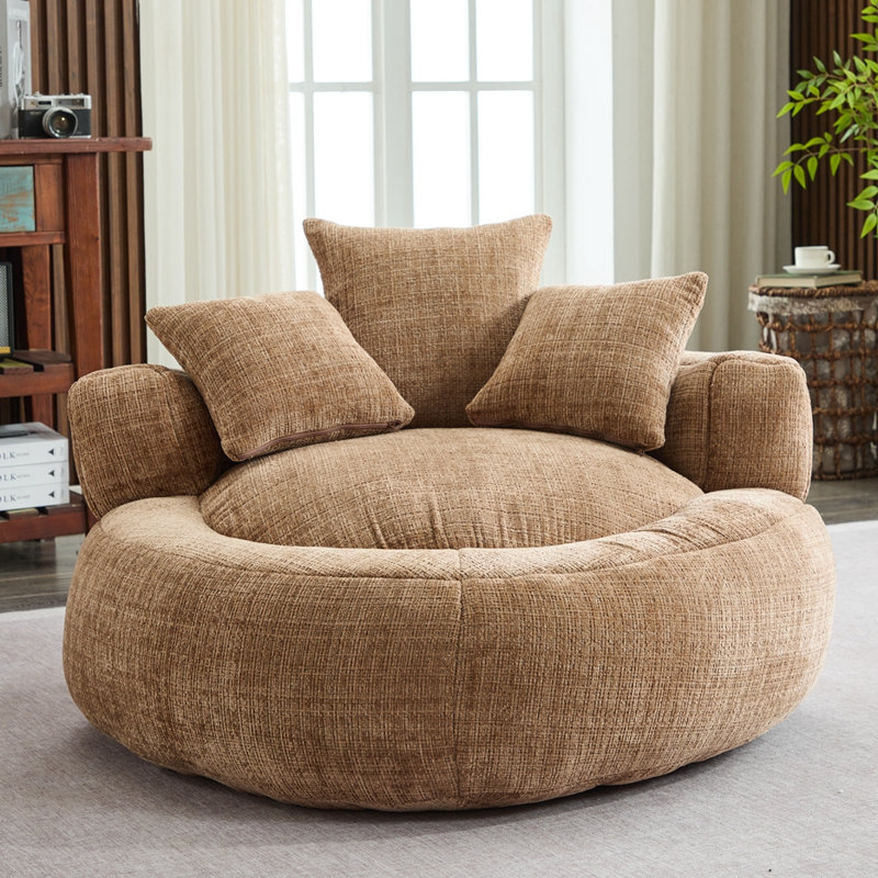 Daveen Small Size Bean Bag Chair, Coffee Chenille