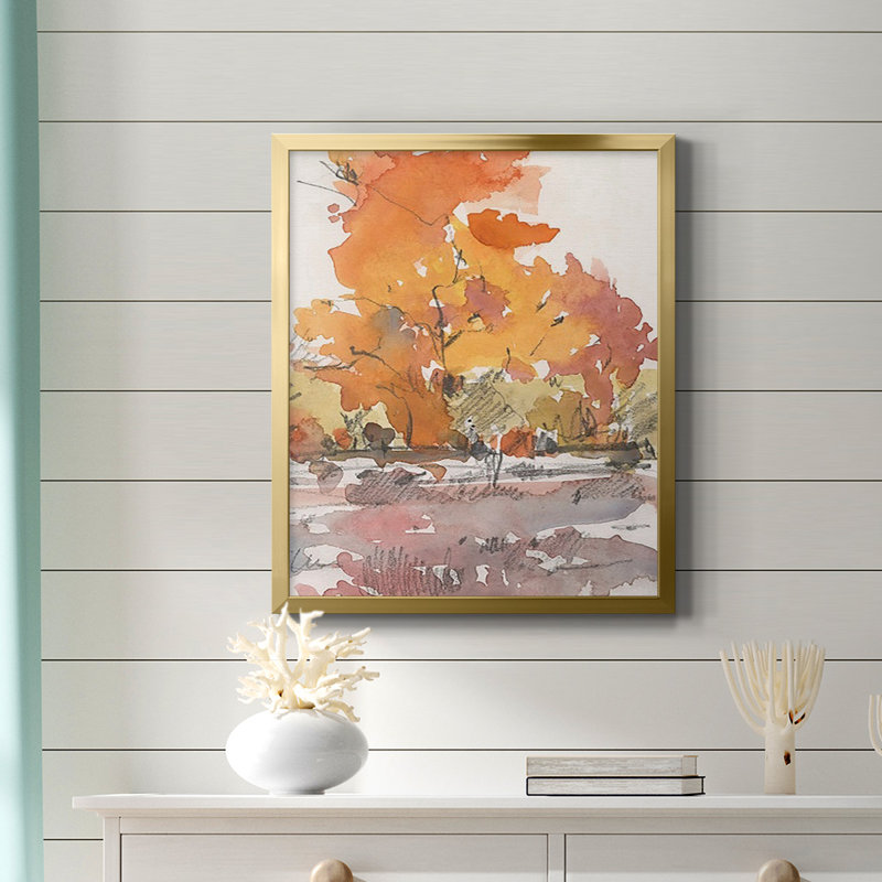 Aquarelle sur toile Treeline, Or, H 20 po x l 16 po