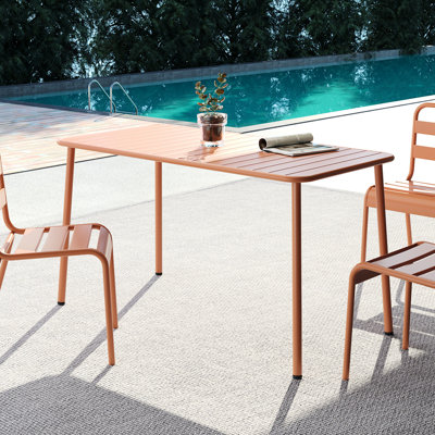 Red Long Outdoor Dining Table, American Design, Metal + Waterproof Fabric, 56.7 In Depth, 27.88 Width, 30.27 Height, 42.34 Lb, Water - Frame, Ideal For Courtyard Relaxation Claret And Suited Indoor