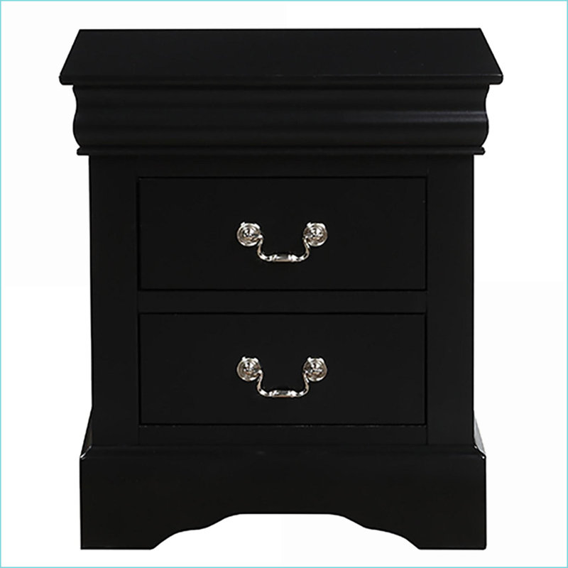 Black 2-Drawer Engineered Wood Nightstand with Metal Handles
