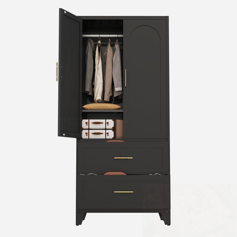 Armoire en métal avec 2 tiroirs et tringle, Noir