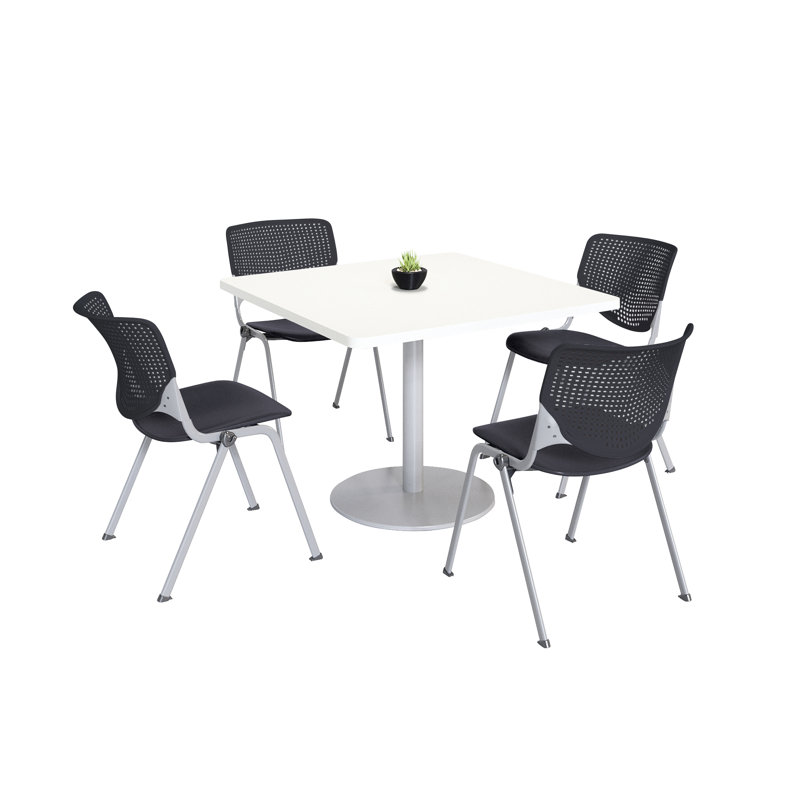 Ensemble de table de salle à manger et de chaise Kool Mode, H 29 po x L 36 po x l 36 po, Noir, noir, noir, noir, Blanc