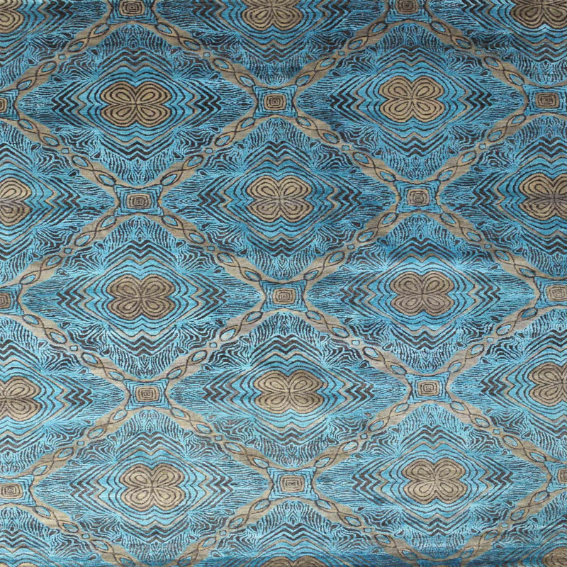 Tapis de zone bleu contemporain, Carré 4 pi