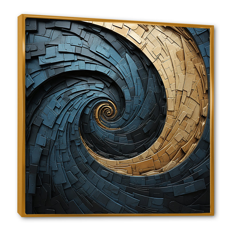 Gold Teal Minimalisme - Spirales abstraites, Cadre flottant doré, H 30 po x l 30 po x P 1 po