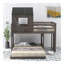 Lit superposé simple en bois sur lit double, lit mezzanine avec maisonnette, maison de campagne, échelle et garde-corps, gris antique