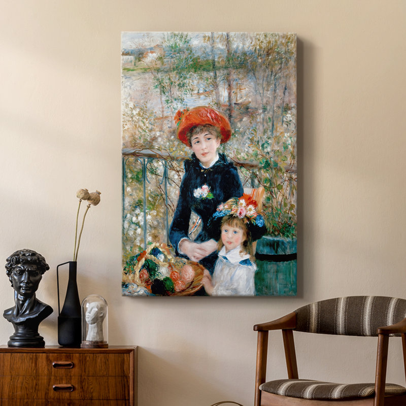 Deux soeurs (sur la terrasse) - Toile tendue avec châssis par Pierre-Auguste Renoir, 24 po x 36 po