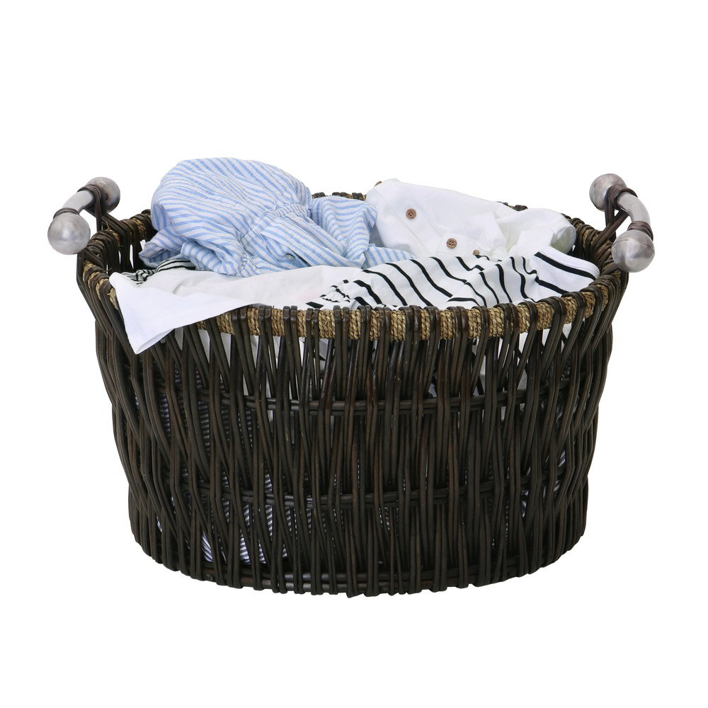 Vertical Weave Oval Wicker Laundry Basket