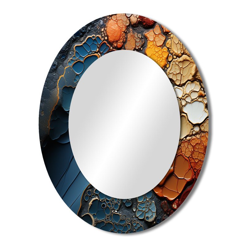 Bleu et orange fluides - miroir mural ovale moderne, 43 po x 33 po