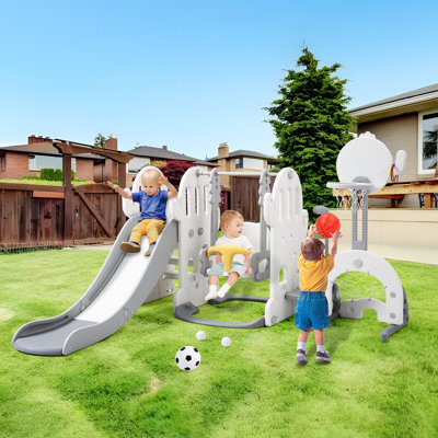 Baotree Toddler Slide Playset - Indoor Outdoor Slide With Basketball Hoop & Non-Slip Steps Green