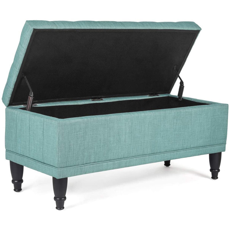 Repose-pieds avec rangement Noell, Mélange de polyester bleu sarcelle
