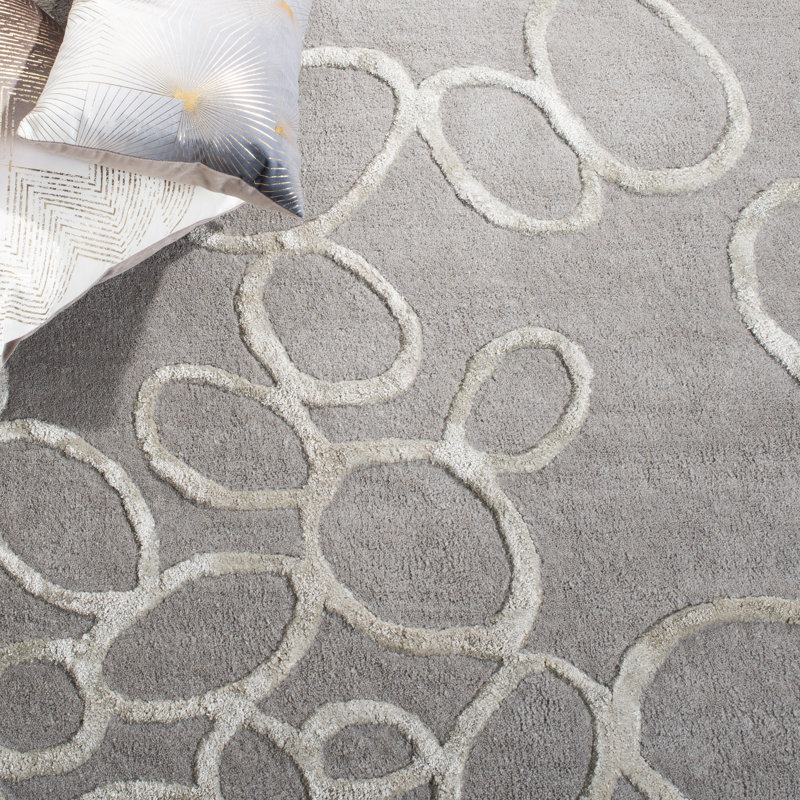 Tapis gris en laine / coton / viscose touffeté à la main Claudian, Rectangle 2 pi x 3 pi