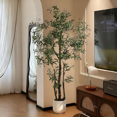 Arbre à fleurs 84 po avec olivier artificiel 84 po - Fausse plante avec de la fausse mousse