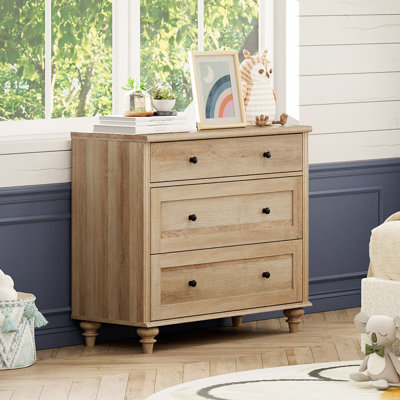 Commode moderne avec 3 tiroirs, commodes pour enfants avec large commode, rangement pour garde-robe en bois de chêne