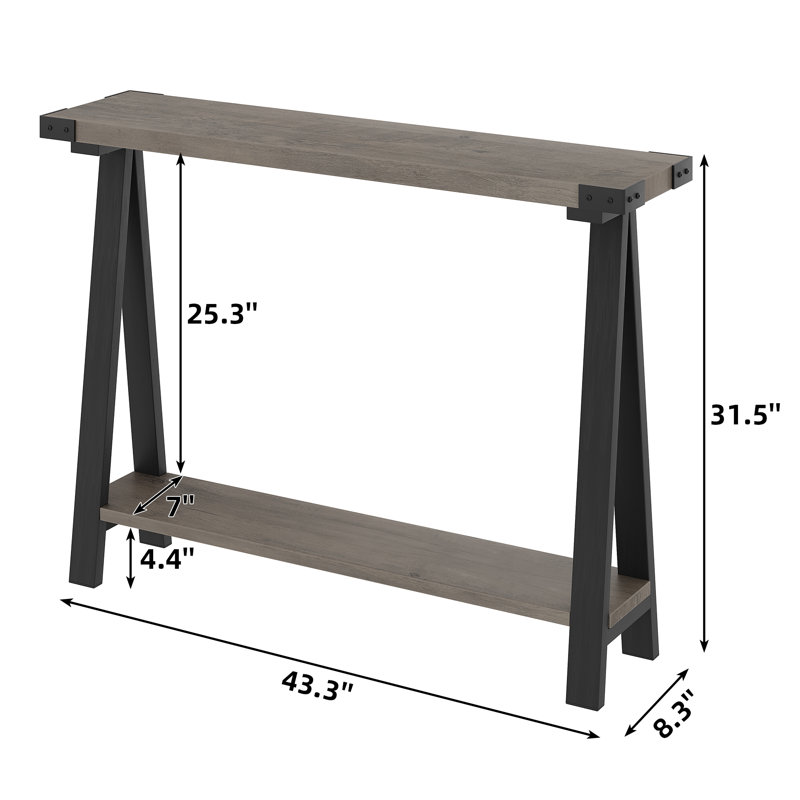 43.3'' Console Table, Narrow Entryway Table With Open Storage Shelf And Metal Frame, Gray