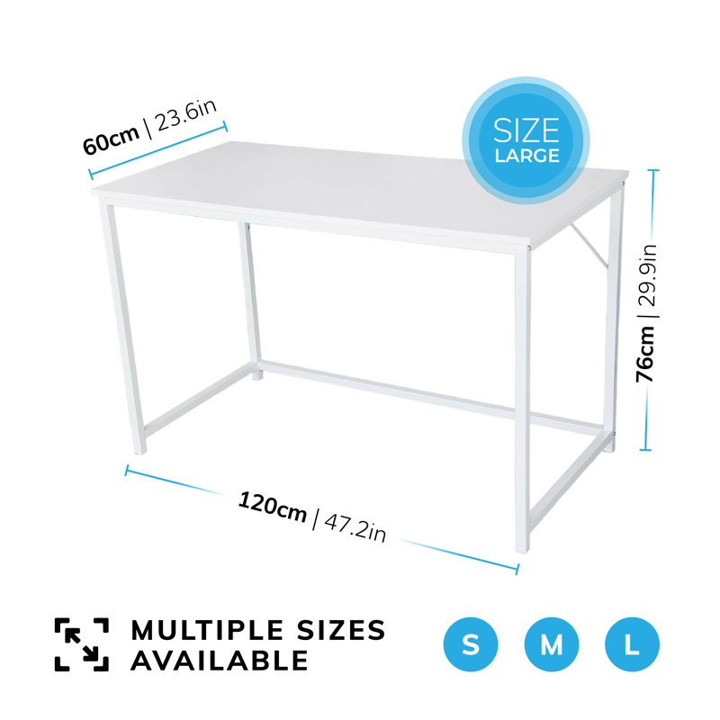 Computer Desk Office Work Rustic Wooden Grain Finish Rectangle Oira, 76cm H x 120cm W x 60cm D, White