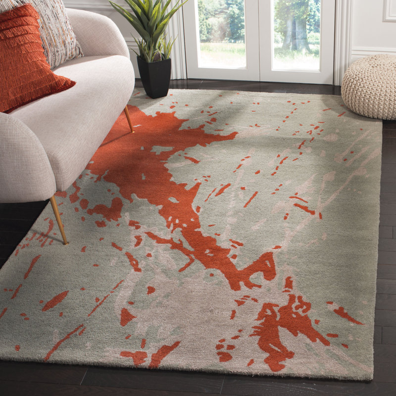 Tapis beige / rouge en laine touffeté à la main Amier, Rectangle 3 pi 6 po x 5 pi 6 po