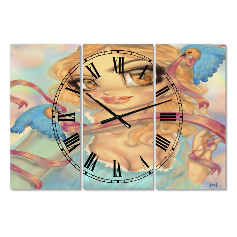 Horloge murale surdimensionnée 3 panneaux Cendrillon