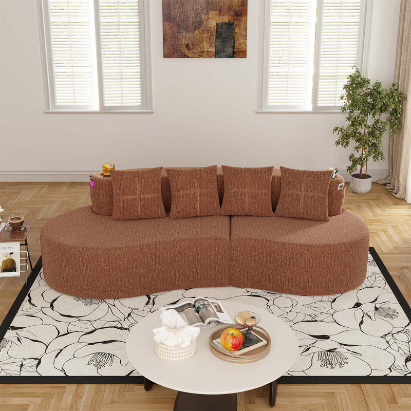 Canapé modulaire incurvé moderne 3 places, Orange Chenille