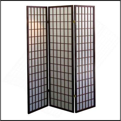 70" Tall 3-Panel Screen / Room Divider, Japanese Style With Cherry Finish
