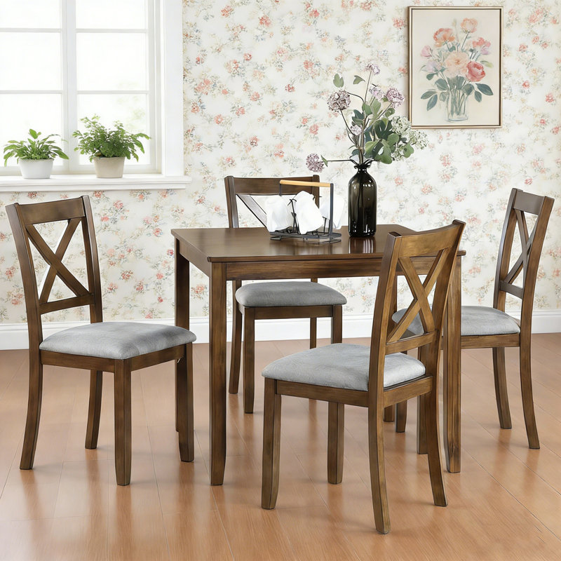 Ensemble de salle à manger 5 pièces avec 4 chaises à dossier croisé, Noyer
