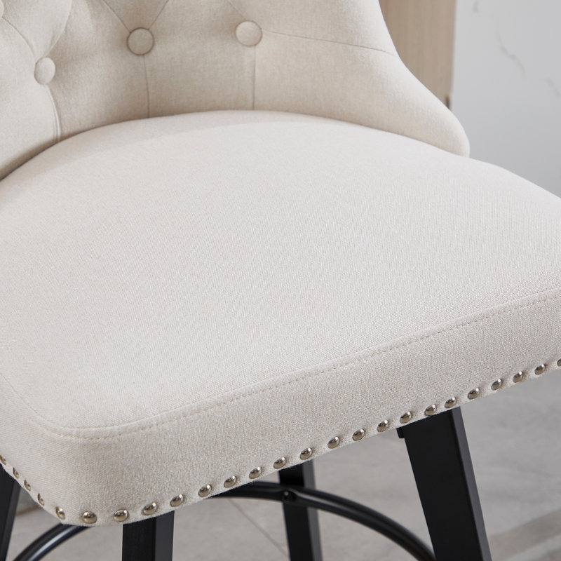 North Fork Swivel Upholstered Counter Stool with Solid Wood Frame, Beige