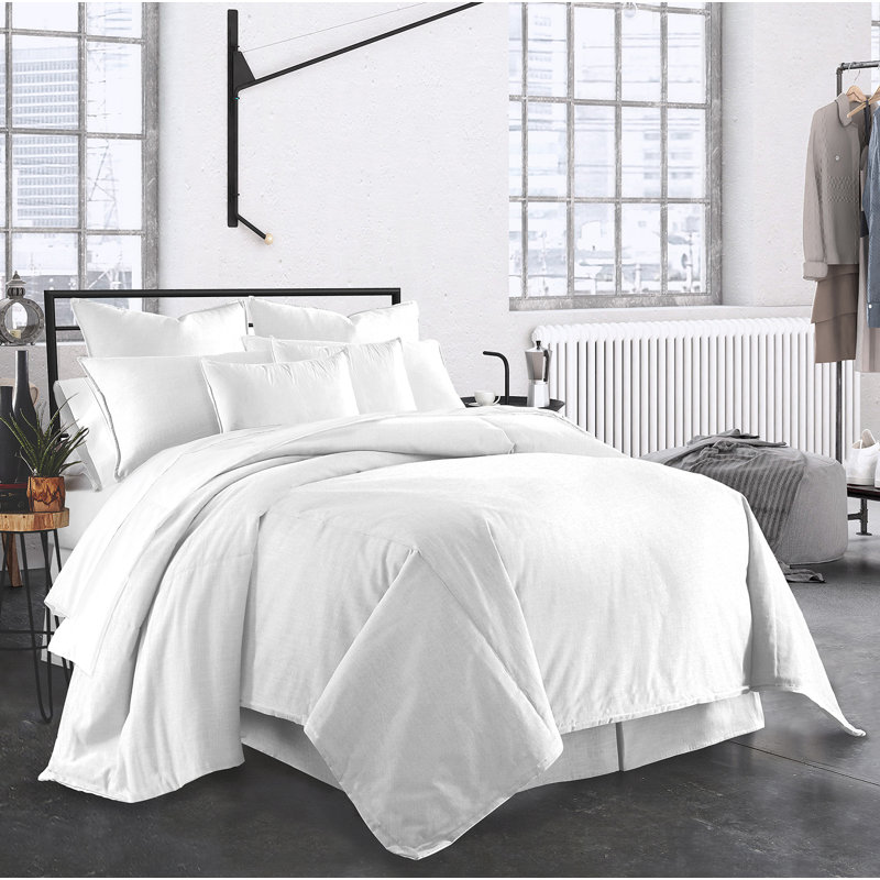 Ensemble de housse de couette en coton Carter, Housse de couette simple + 1 taie décorative + 1, Blanc