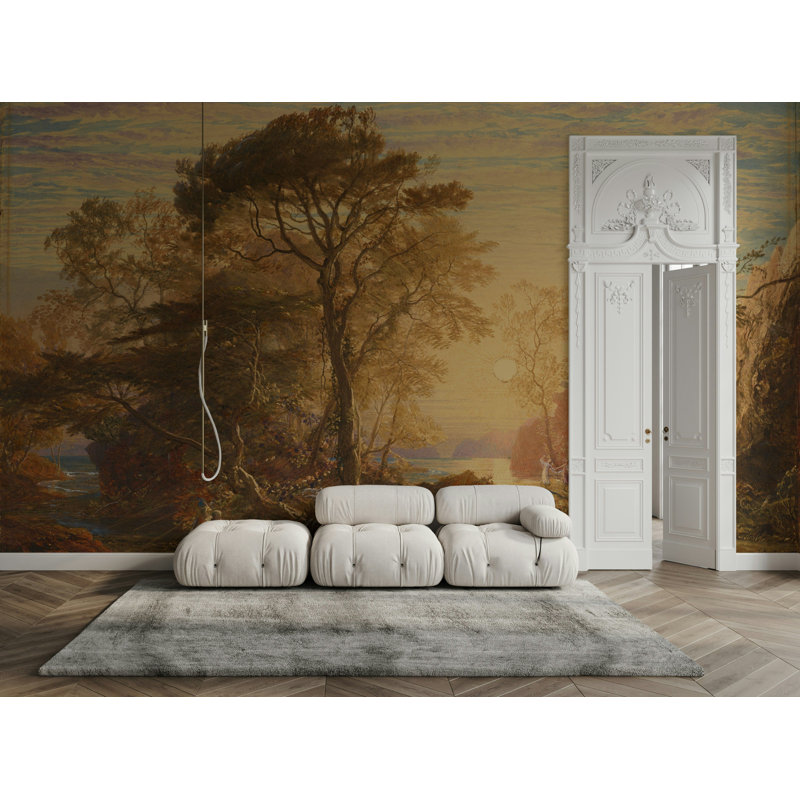 Papier peint coucher de soleil paysage coucher de soleil heure d'or rivière, L 120 po x L 96 po