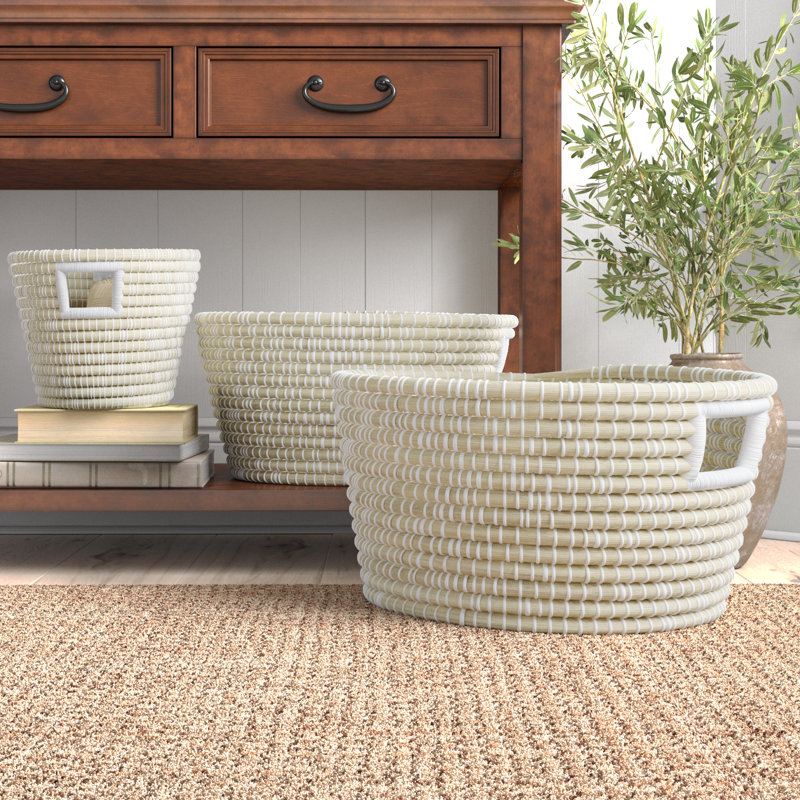 Webb Handmade Coastal Seagrass Basket With Handles - Set of 3