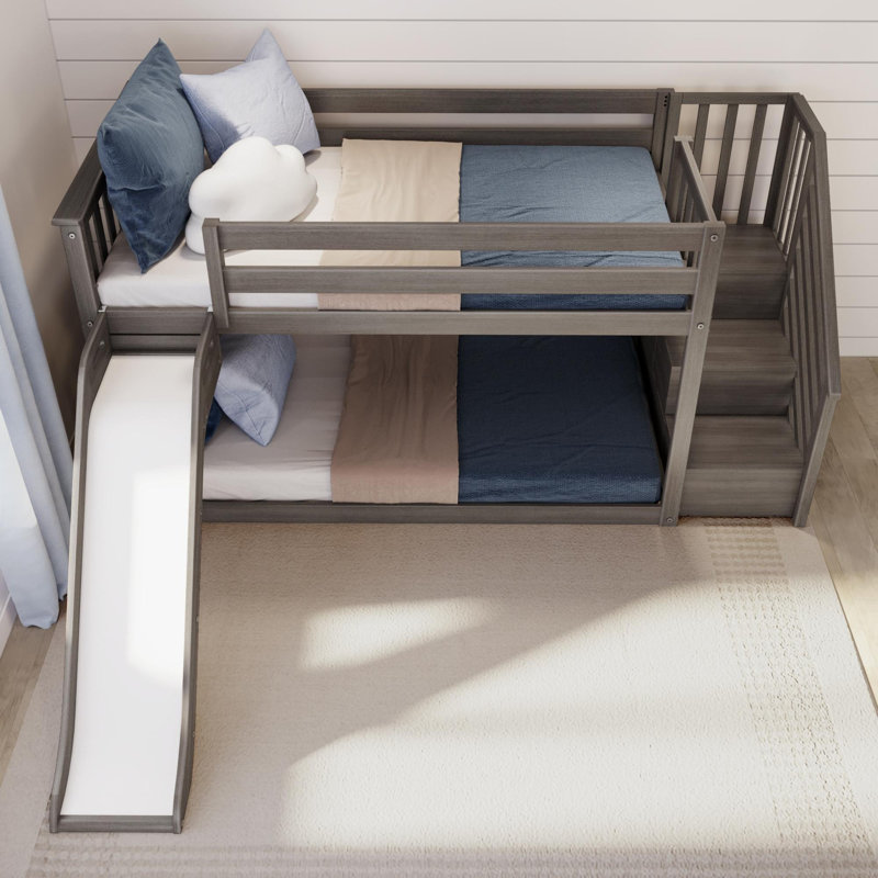 Lit superposé simple en bois massif Kincer, Gris foncé