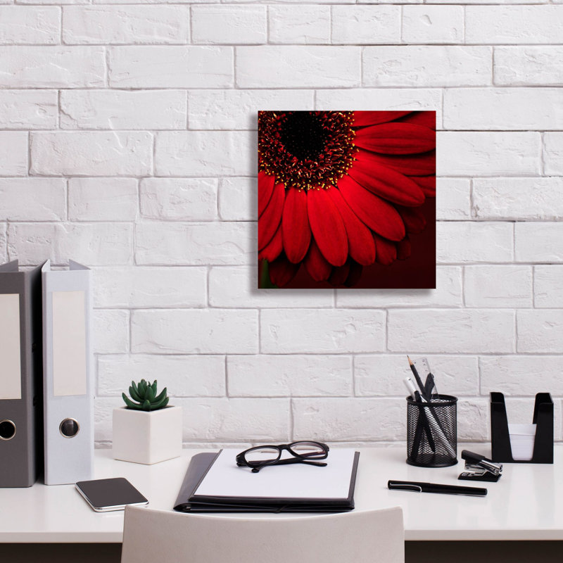 " Red Gerbera On Red 01 " by Tom Quartermaine, 12" H x 12" W x 0.75" D