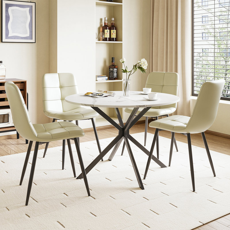 4 - Person Dining Set, Beige, White