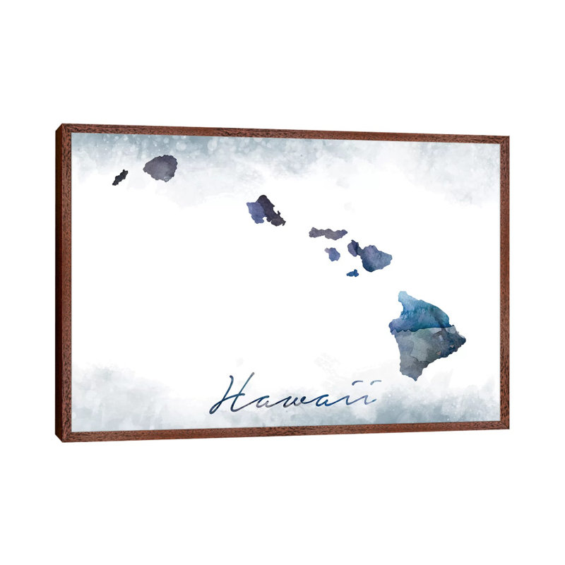 Hawaii State Bluish - Print on Canvas, 101.6 cm H x 66.04 cm W, Classic Brown Wood Framed