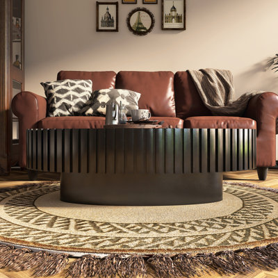 Table basse ovale fabriquée à la main avec relief et piédestal
