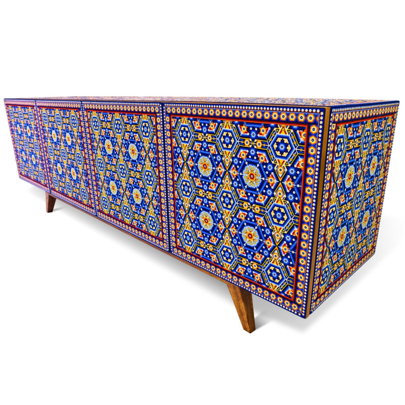 Sideboard 81'' Solid Wood Sideboard, Blue/Purple