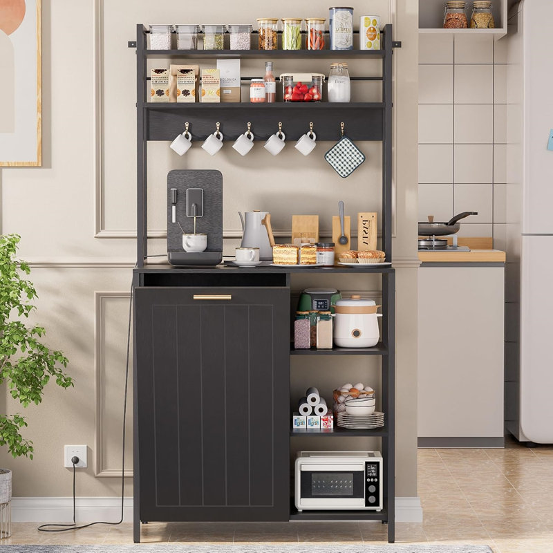 Kitchen Bakers Rack With Storage Shelf,Adjustable,Black