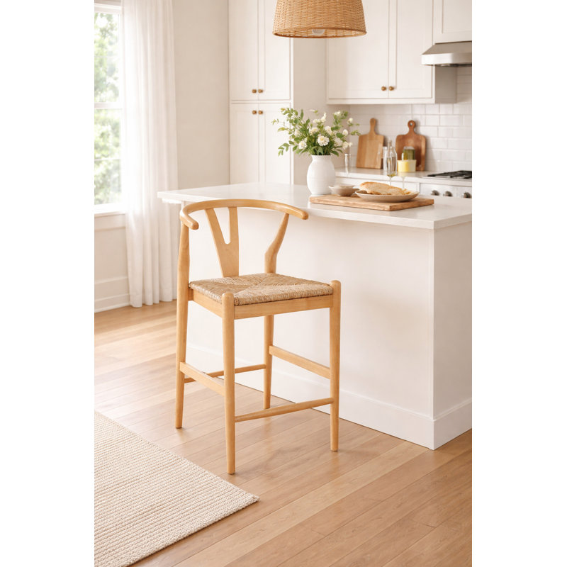 Nareh Bar Height Kitchen Bar Stool, Natural, Counter Stool (24" Seat Height)