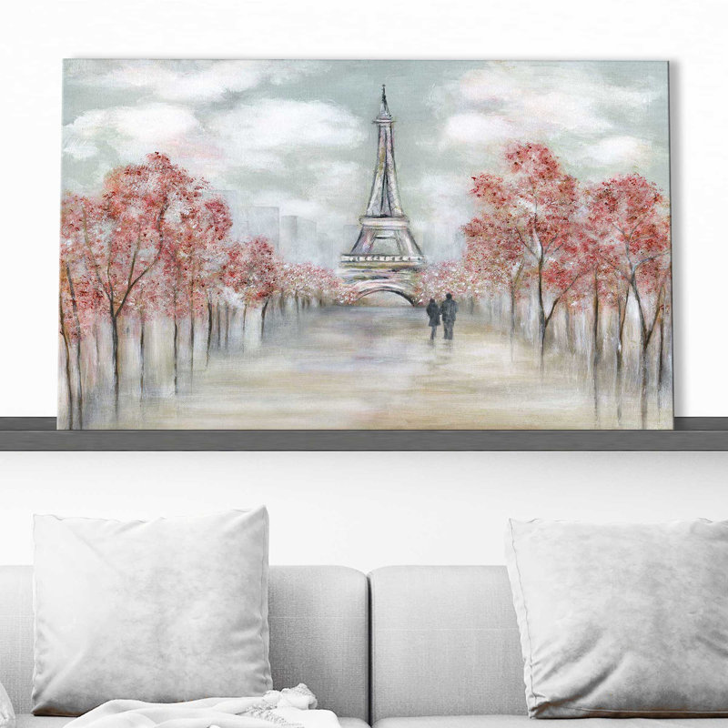Paris au printemps par - Peinture, Toile tendue, H 18 po x l 30 po x P 1 po