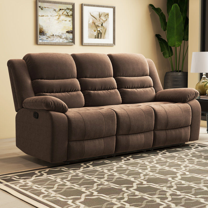Toshiaki 82.3" Wide Modern and Overstuffed Soft Microfiber Manual Reclining Sofa with Wide Backrest