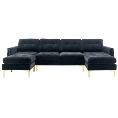 110.6" L-Shape Convertible Sectional Sofa Couch With Movable Ottoman For Living Room