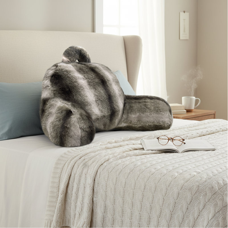 Luxury Supersoft Faux Fur Printed Back Support Pillow Cushion , Beige