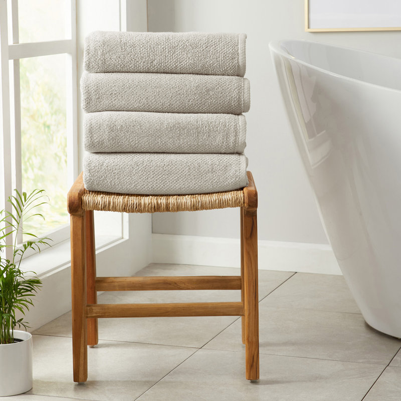 Drap de bain 100% coton texturé, Gris clair, Serviette de bain - paquet de 4